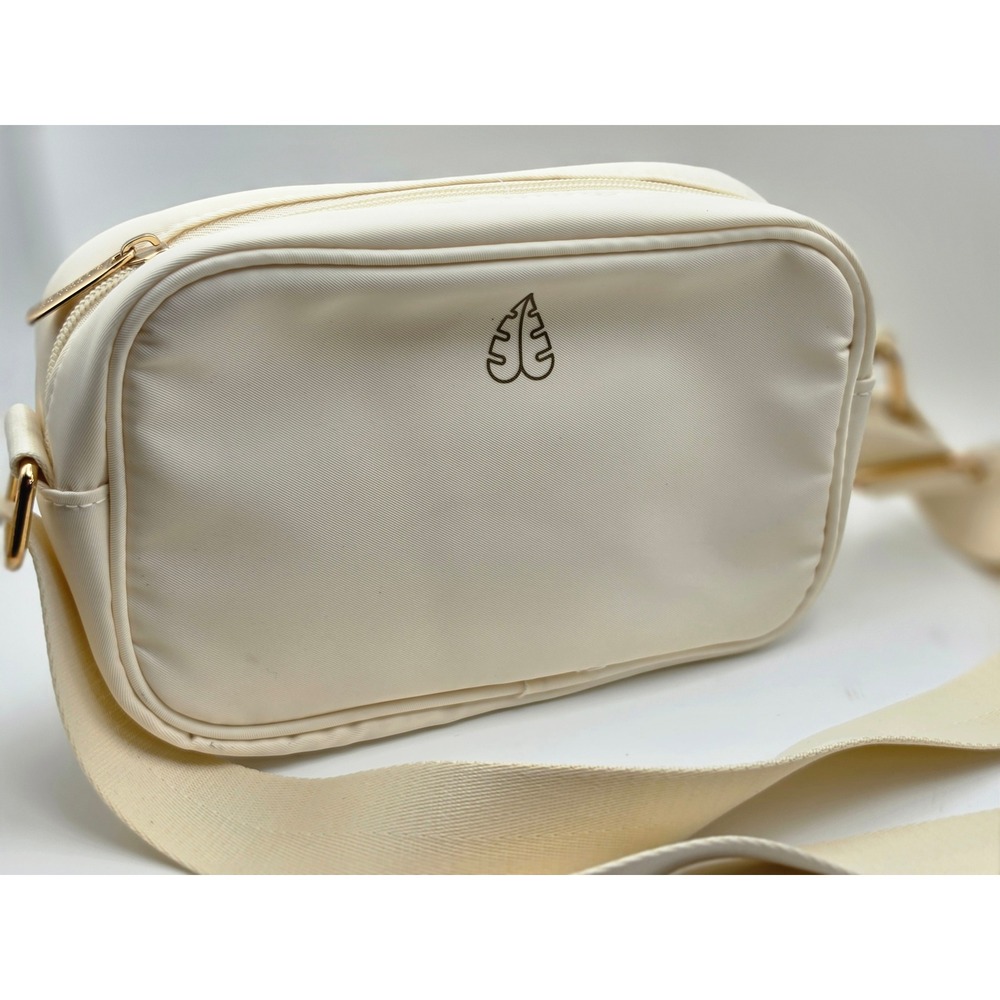 Biossance Cream Nylon Crossbody Bag Gold Hardware Adjustable Strap Minimalist